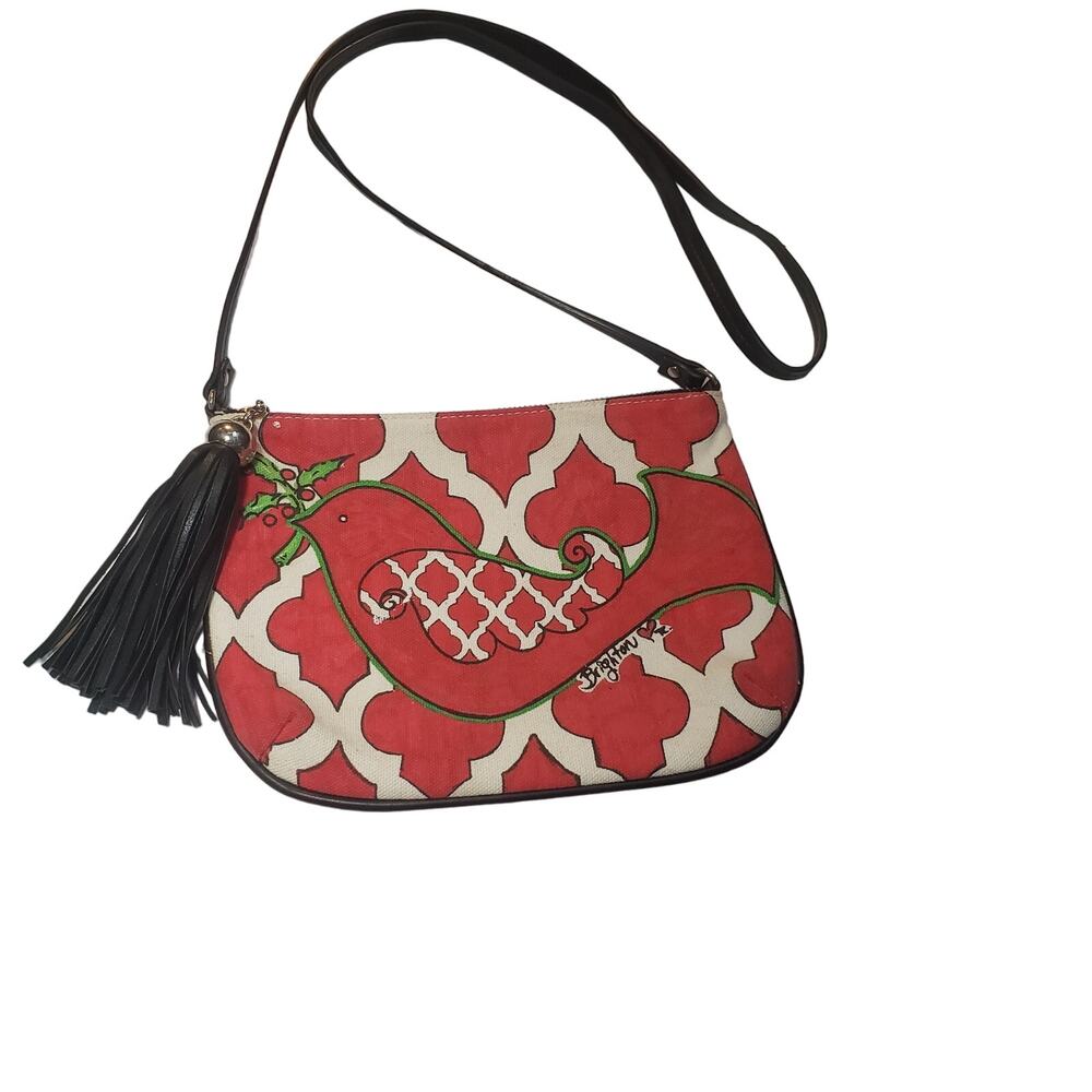 Brighton Christmas Purse Holly & Partridge With Large Tassel Zipper Pull Canvas